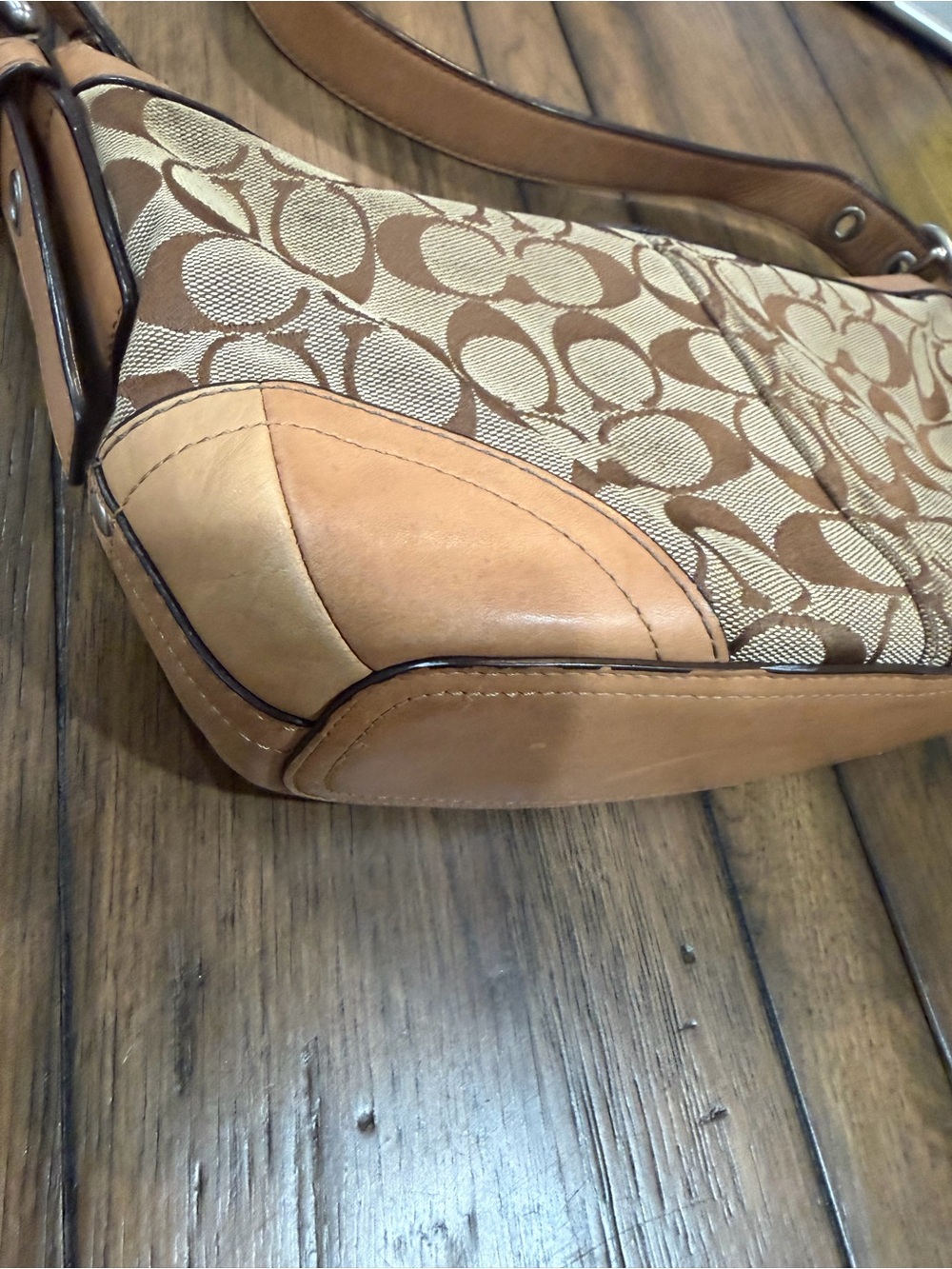 Coach Tan Signature Jacquard Crossbody with Leather Trim Authentic - Picture 10 of 16